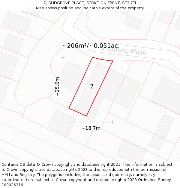 7, SUDGROVE PLACE, STOKE-ON-TRENT, ST3 7TL: Plot and title map