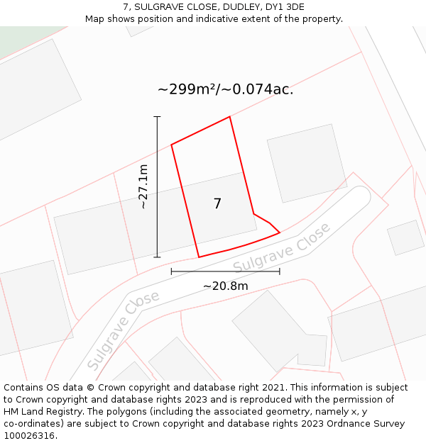 7, SULGRAVE CLOSE, DUDLEY, DY1 3DE: Plot and title map