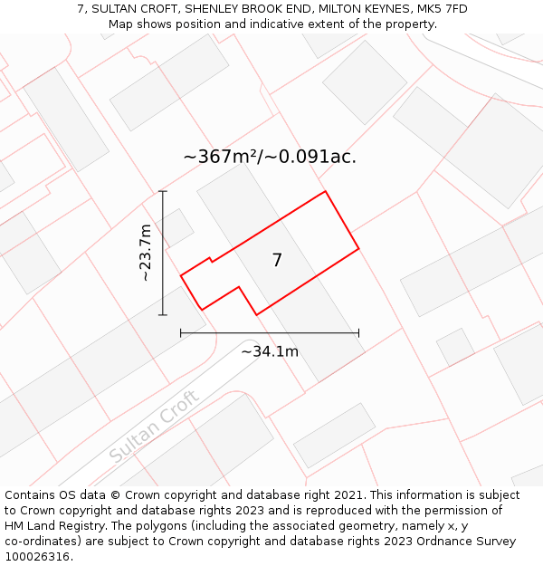 7, SULTAN CROFT, SHENLEY BROOK END, MILTON KEYNES, MK5 7FD: Plot and title map