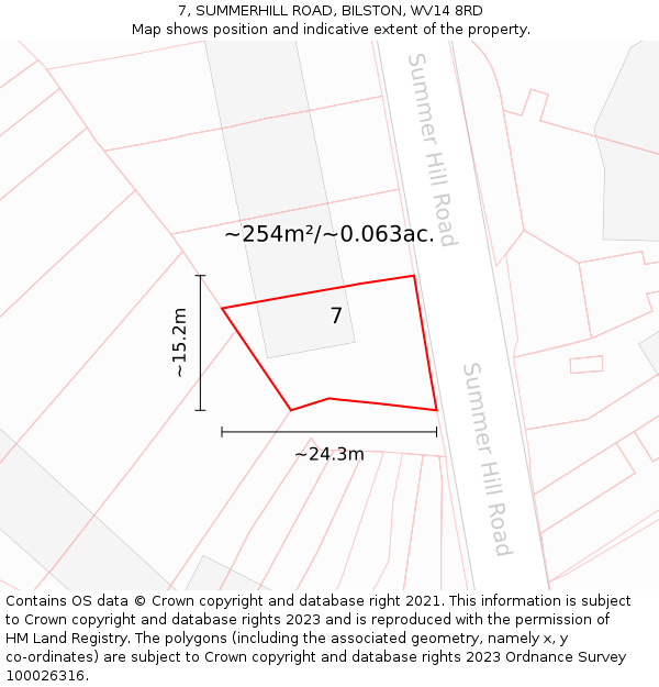 7, SUMMERHILL ROAD, BILSTON, WV14 8RD: Plot and title map