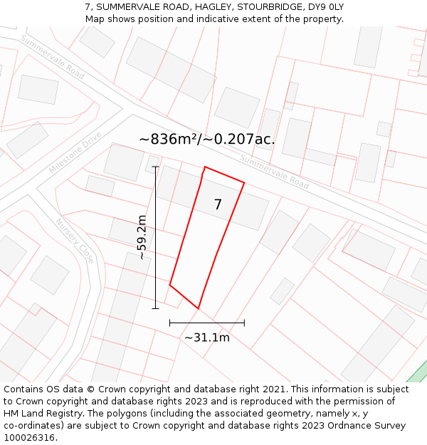 7, SUMMERVALE ROAD, HAGLEY, STOURBRIDGE, DY9 0LY: Plot and title map
