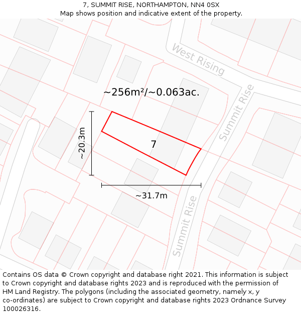 7, SUMMIT RISE, NORTHAMPTON, NN4 0SX: Plot and title map