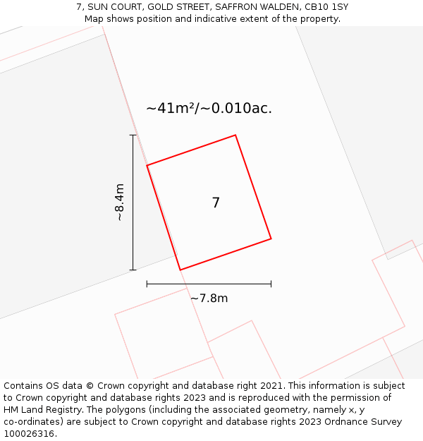 7, SUN COURT, GOLD STREET, SAFFRON WALDEN, CB10 1SY: Plot and title map