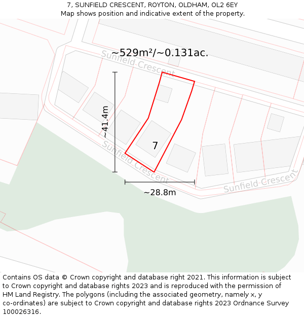 7, SUNFIELD CRESCENT, ROYTON, OLDHAM, OL2 6EY: Plot and title map