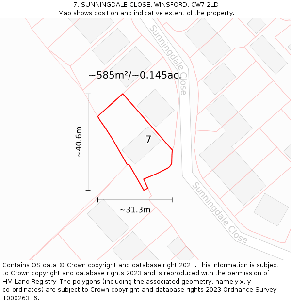 7, SUNNINGDALE CLOSE, WINSFORD, CW7 2LD: Plot and title map