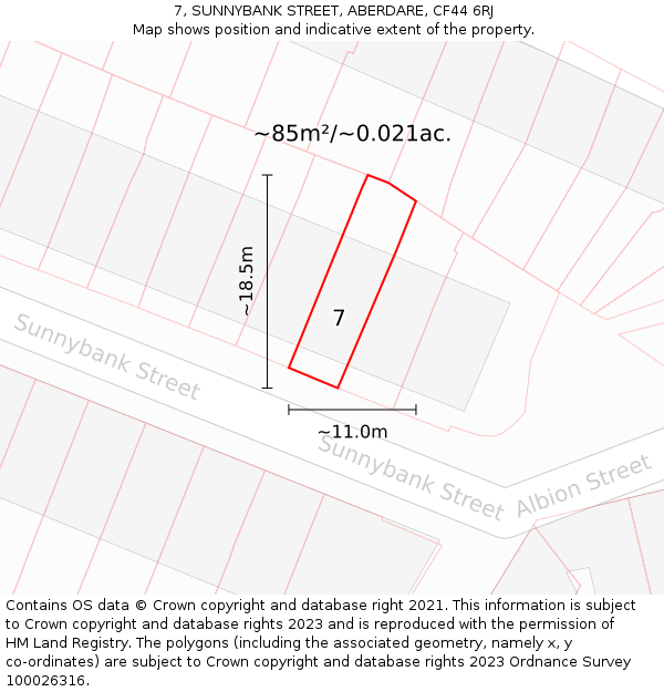 7, SUNNYBANK STREET, ABERDARE, CF44 6RJ: Plot and title map