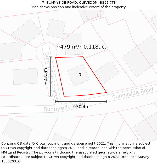 7, SUNNYSIDE ROAD, CLEVEDON, BS21 7TE: Plot and title map