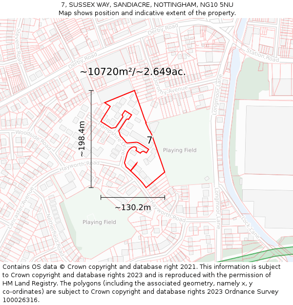 7, SUSSEX WAY, SANDIACRE, NOTTINGHAM, NG10 5NU: Plot and title map