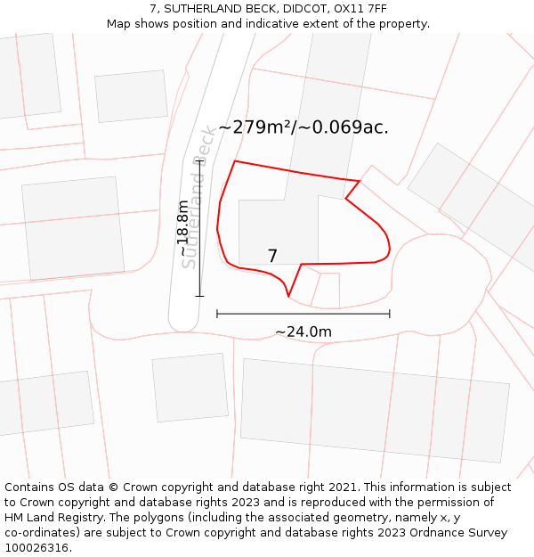 7, SUTHERLAND BECK, DIDCOT, OX11 7FF: Plot and title map