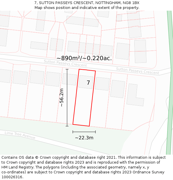 7, SUTTON PASSEYS CRESCENT, NOTTINGHAM, NG8 1BX: Plot and title map