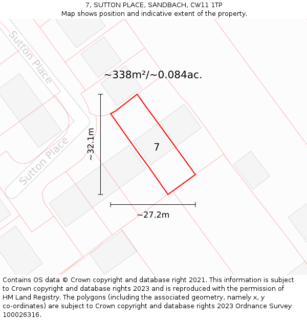 7, SUTTON PLACE, SANDBACH, CW11 1TP: Plot and title map