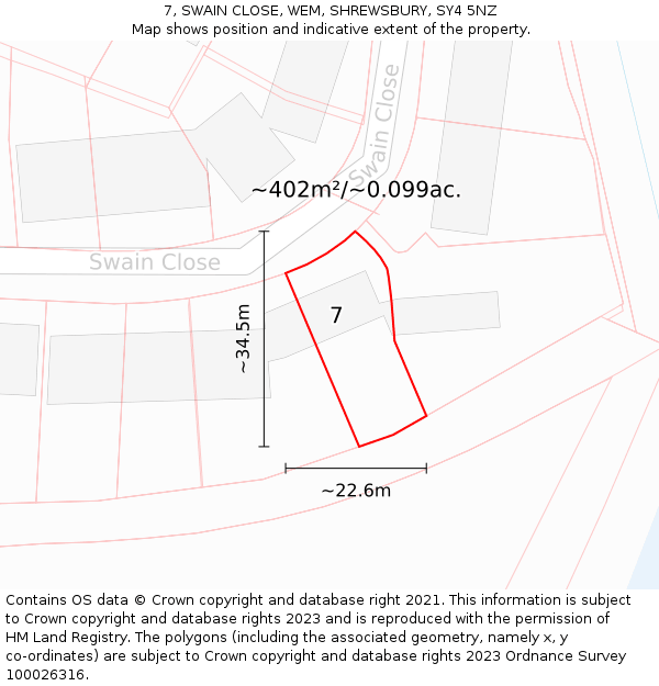 7, SWAIN CLOSE, WEM, SHREWSBURY, SY4 5NZ: Plot and title map