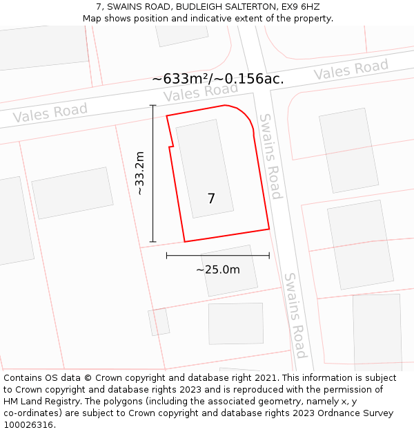 7, SWAINS ROAD, BUDLEIGH SALTERTON, EX9 6HZ: Plot and title map