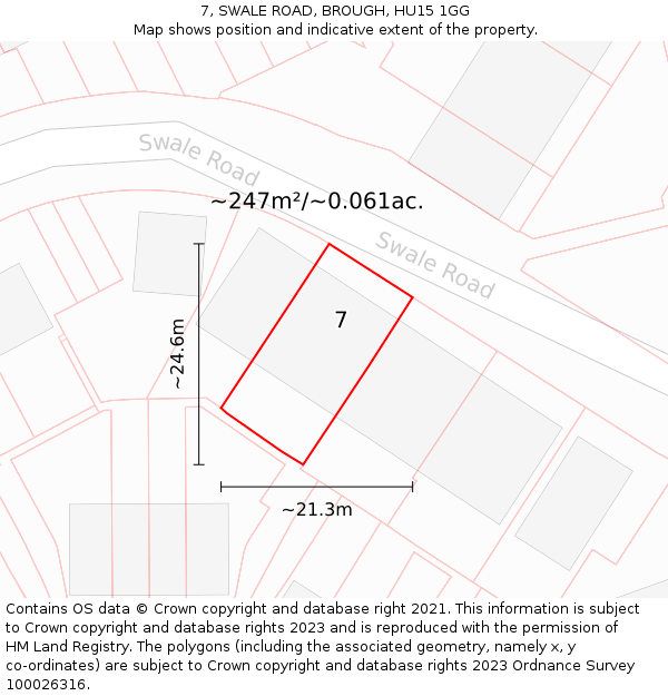 7, SWALE ROAD, BROUGH, HU15 1GG: Plot and title map