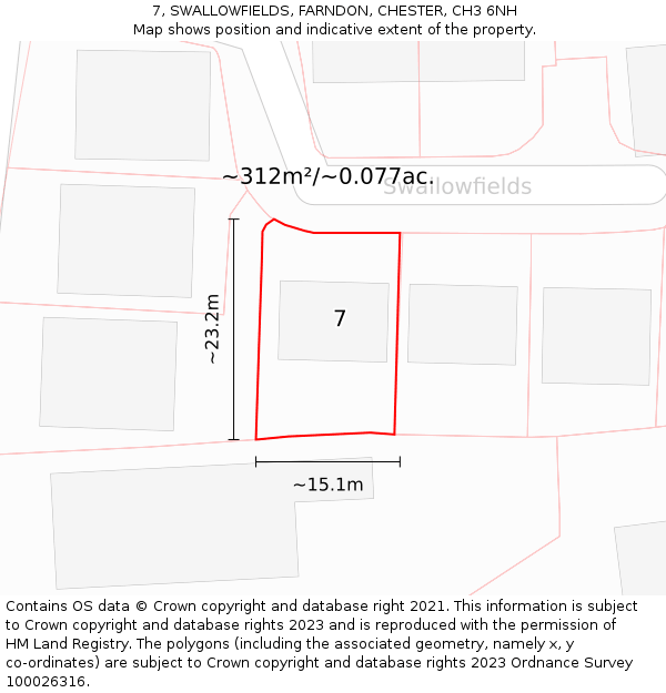 7, SWALLOWFIELDS, FARNDON, CHESTER, CH3 6NH: Plot and title map