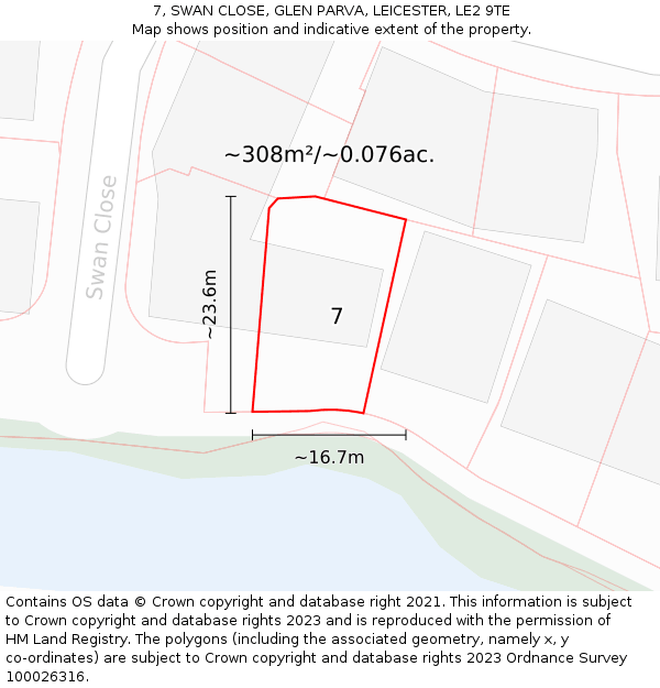 7, SWAN CLOSE, GLEN PARVA, LEICESTER, LE2 9TE: Plot and title map