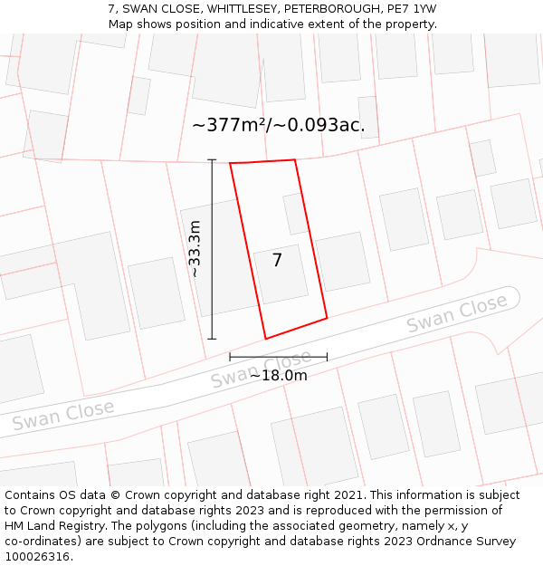 7, SWAN CLOSE, WHITTLESEY, PETERBOROUGH, PE7 1YW: Plot and title map