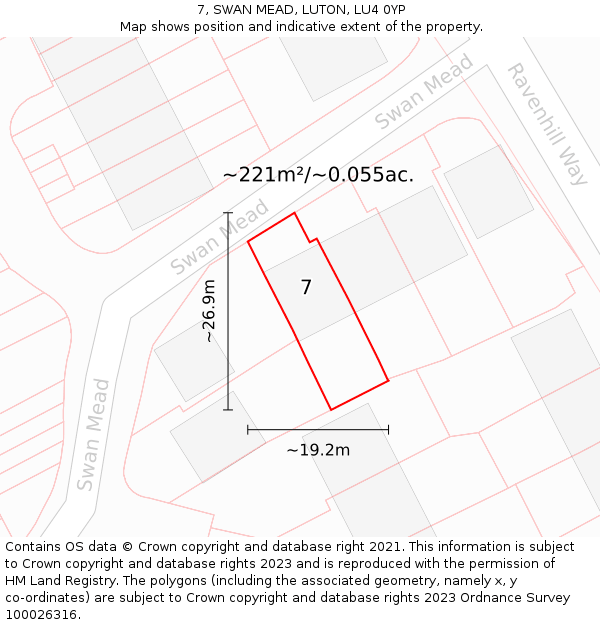 7, SWAN MEAD, LUTON, LU4 0YP: Plot and title map