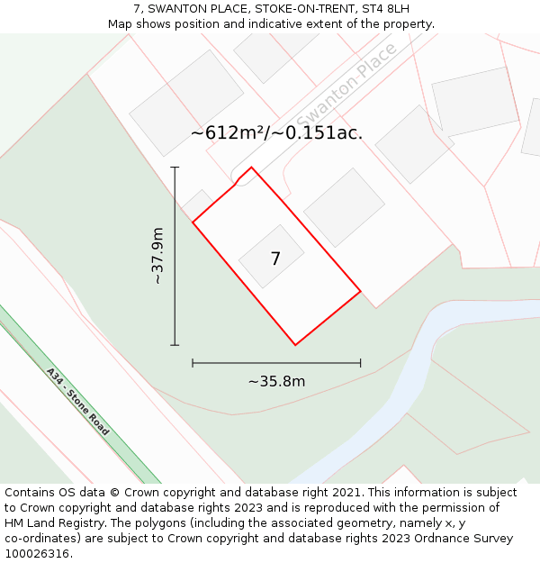 7, SWANTON PLACE, STOKE-ON-TRENT, ST4 8LH: Plot and title map