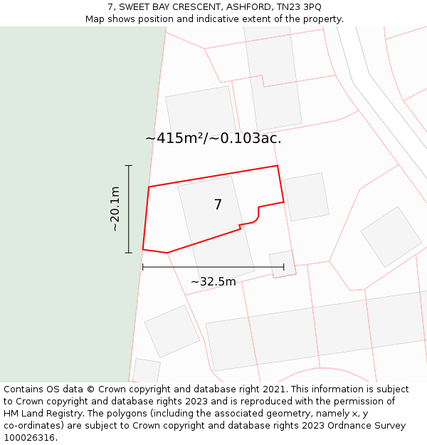 7, SWEET BAY CRESCENT, ASHFORD, TN23 3PQ: Plot and title map