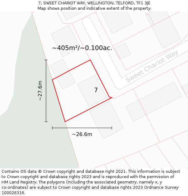 7, SWEET CHARIOT WAY, WELLINGTON, TELFORD, TF1 3JE: Plot and title map