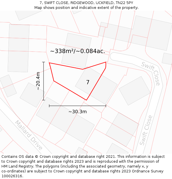 7, SWIFT CLOSE, RIDGEWOOD, UCKFIELD, TN22 5PY: Plot and title map