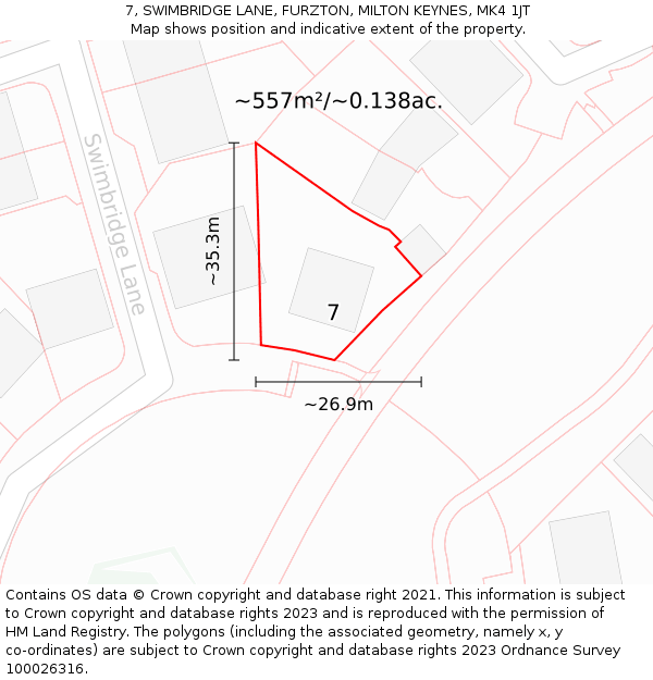 7, SWIMBRIDGE LANE, FURZTON, MILTON KEYNES, MK4 1JT: Plot and title map