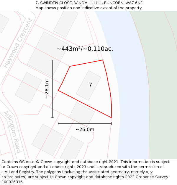 7, SWINDEN CLOSE, WINDMILL HILL, RUNCORN, WA7 6NF: Plot and title map