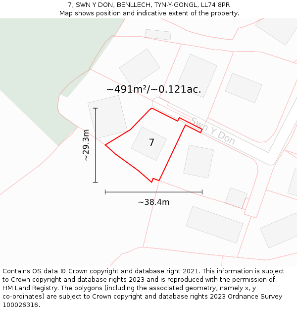 7, SWN Y DON, BENLLECH, TYN-Y-GONGL, LL74 8PR: Plot and title map