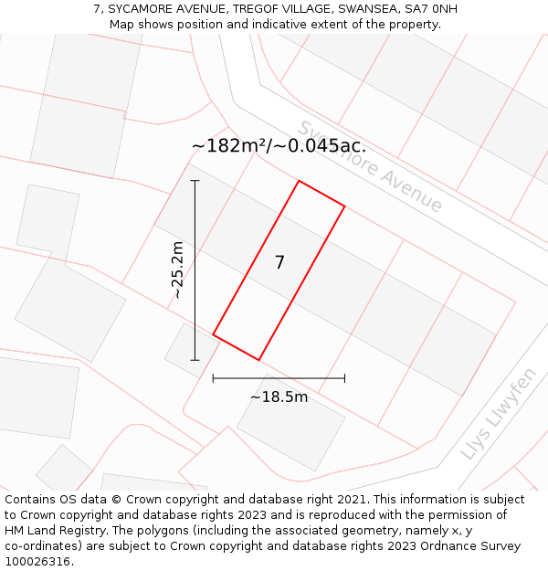 7, SYCAMORE AVENUE, TREGOF VILLAGE, SWANSEA, SA7 0NH: Plot and title map