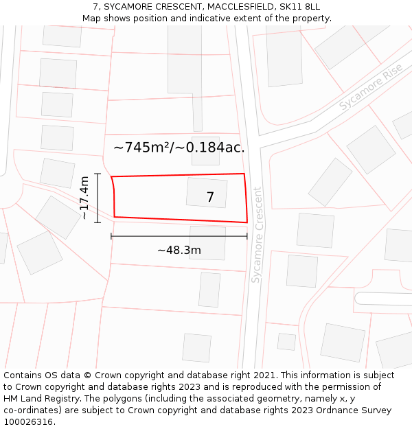 7, SYCAMORE CRESCENT, MACCLESFIELD, SK11 8LL: Plot and title map