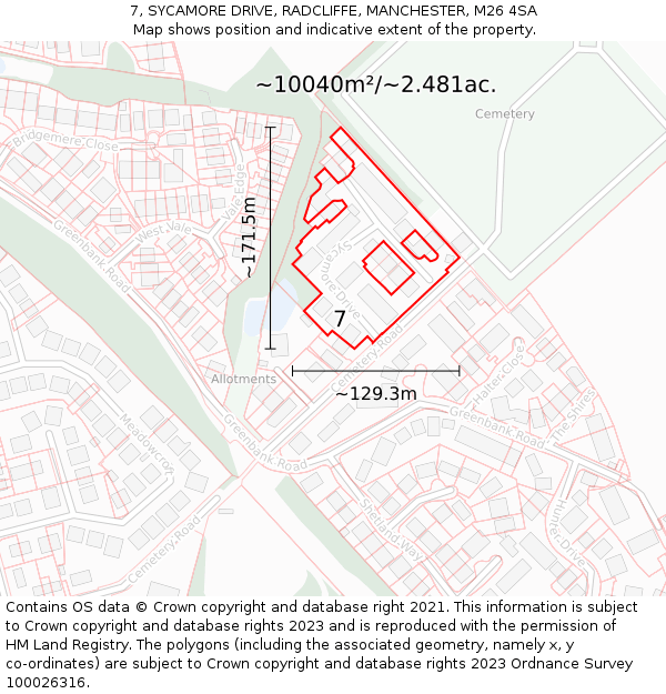 7, SYCAMORE DRIVE, RADCLIFFE, MANCHESTER, M26 4SA: Plot and title map