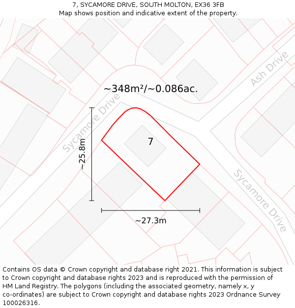 7, SYCAMORE DRIVE, SOUTH MOLTON, EX36 3FB: Plot and title map