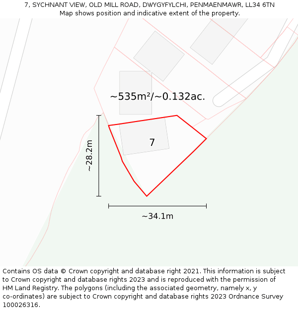 7, SYCHNANT VIEW, OLD MILL ROAD, DWYGYFYLCHI, PENMAENMAWR, LL34 6TN: Plot and title map