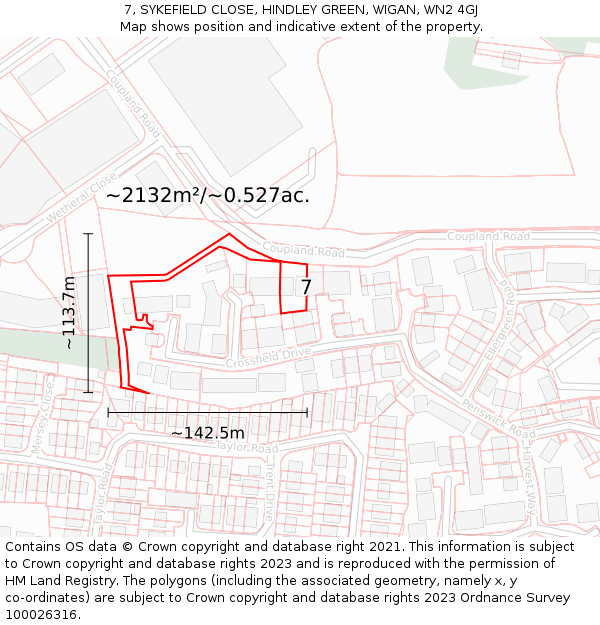 7, SYKEFIELD CLOSE, HINDLEY GREEN, WIGAN, WN2 4GJ: Plot and title map