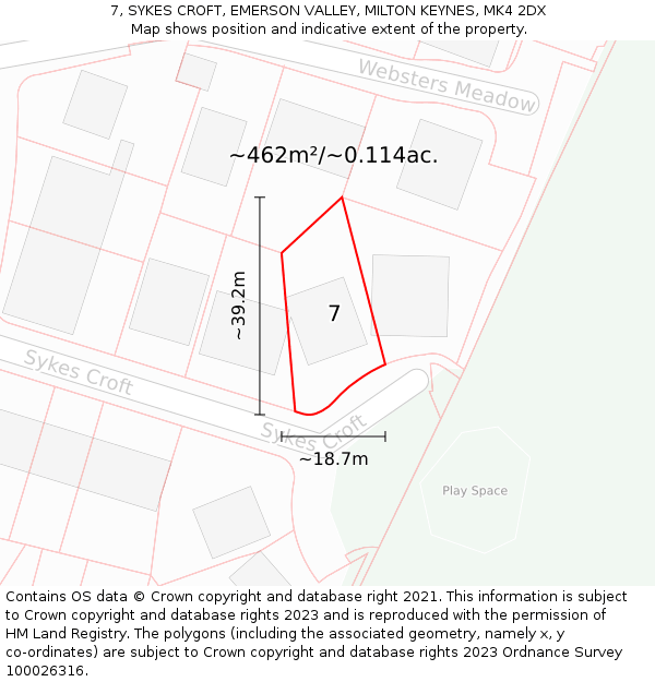 7, SYKES CROFT, EMERSON VALLEY, MILTON KEYNES, MK4 2DX: Plot and title map