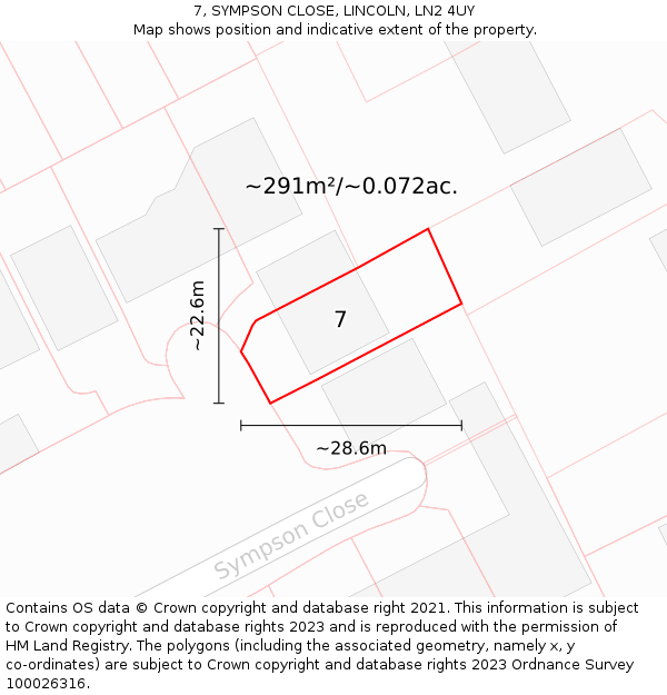 7, SYMPSON CLOSE, LINCOLN, LN2 4UY: Plot and title map