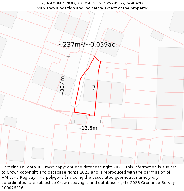 7, TAFARN Y PIOD, GORSEINON, SWANSEA, SA4 4YD: Plot and title map