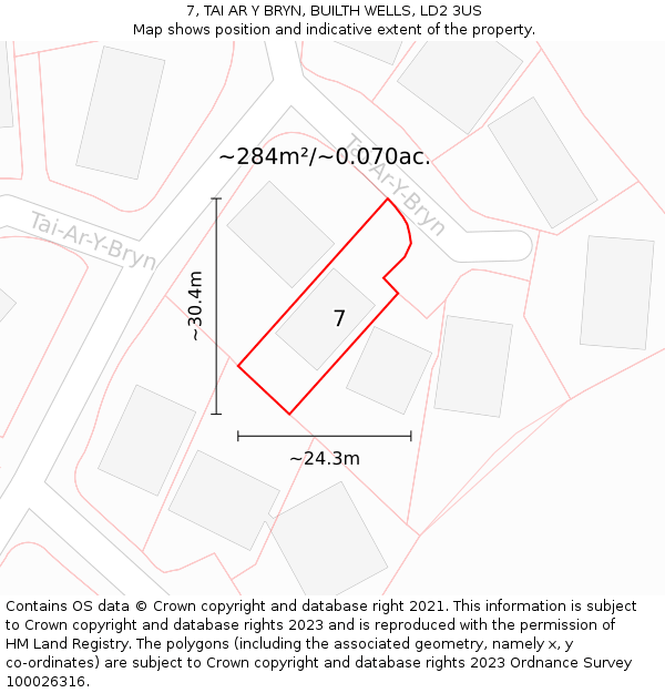 7, TAI AR Y BRYN, BUILTH WELLS, LD2 3US: Plot and title map