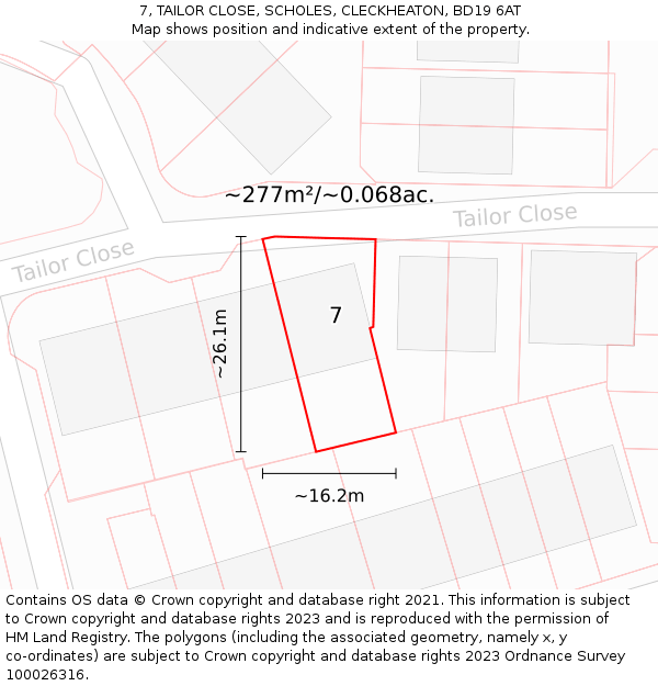 7, TAILOR CLOSE, SCHOLES, CLECKHEATON, BD19 6AT: Plot and title map