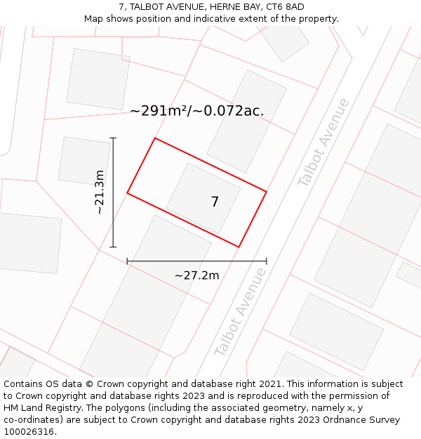 7, TALBOT AVENUE, HERNE BAY, CT6 8AD: Plot and title map