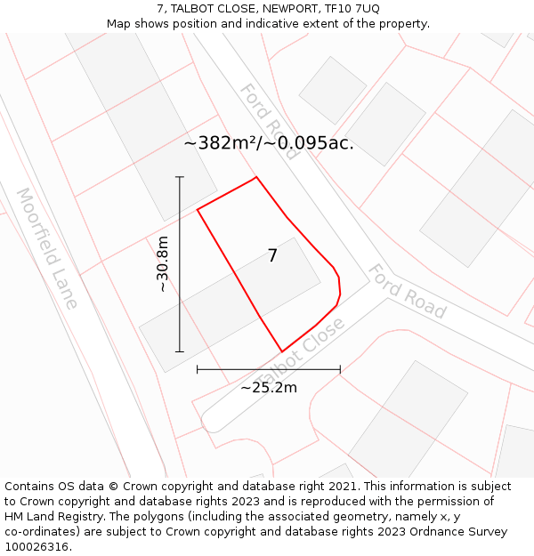 7, TALBOT CLOSE, NEWPORT, TF10 7UQ: Plot and title map