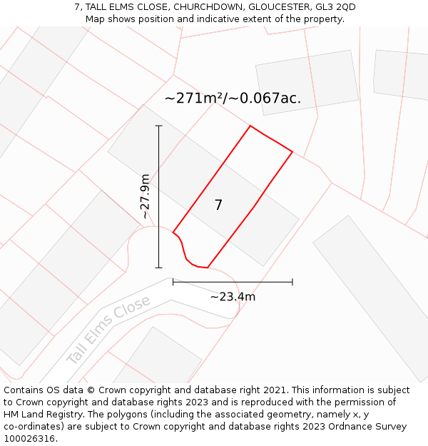 7, TALL ELMS CLOSE, CHURCHDOWN, GLOUCESTER, GL3 2QD: Plot and title map