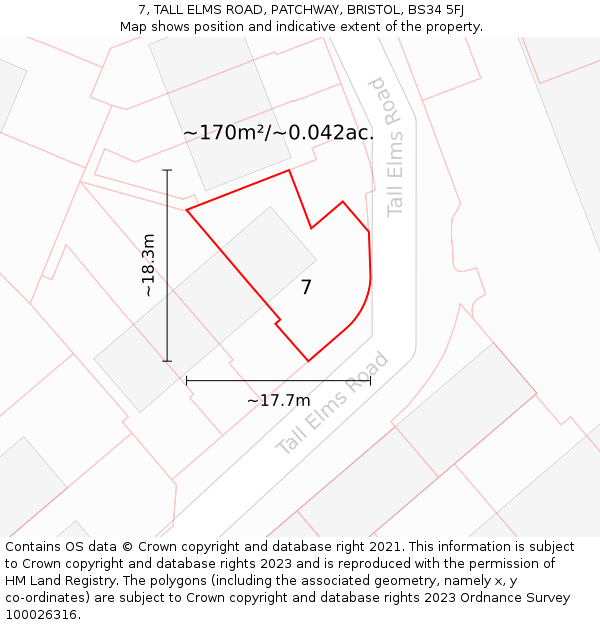 7, TALL ELMS ROAD, PATCHWAY, BRISTOL, BS34 5FJ: Plot and title map