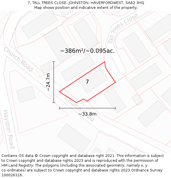 7, TALL TREES CLOSE, JOHNSTON, HAVERFORDWEST, SA62 3HQ: Plot and title map