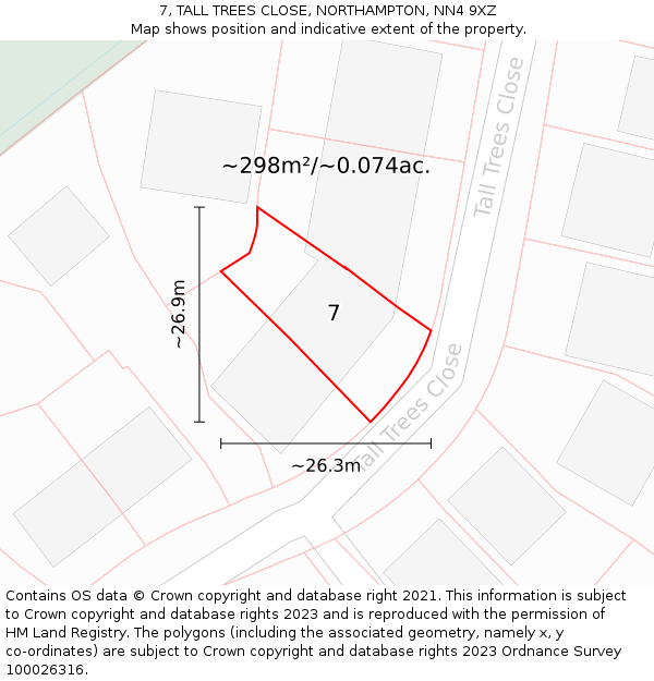 7, TALL TREES CLOSE, NORTHAMPTON, NN4 9XZ: Plot and title map