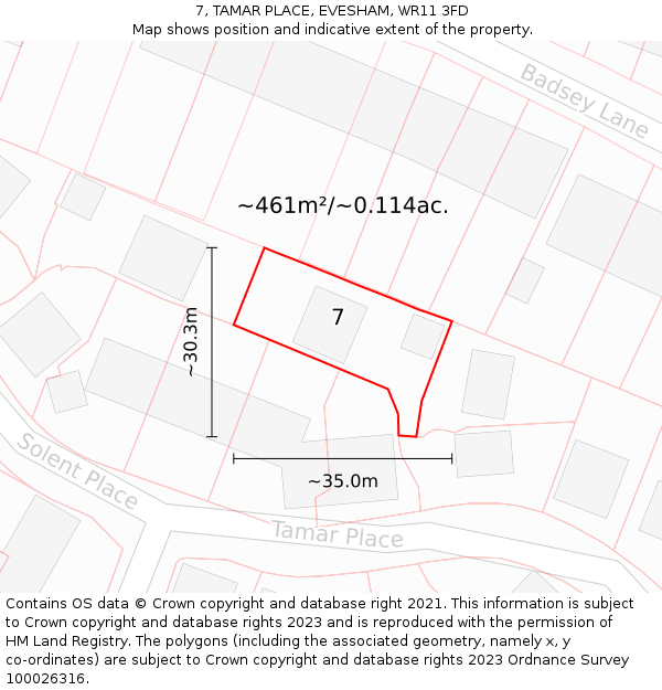 7, TAMAR PLACE, EVESHAM, WR11 3FD: Plot and title map