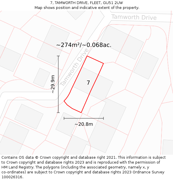 7, TAMWORTH DRIVE, FLEET, GU51 2UW: Plot and title map