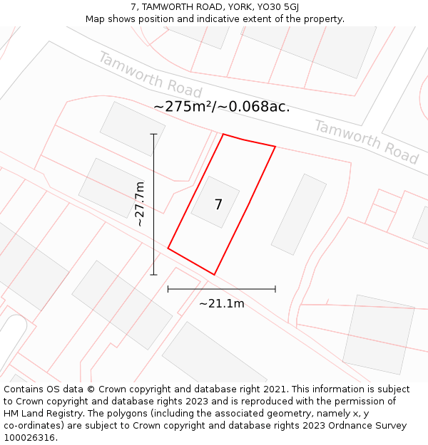 7, TAMWORTH ROAD, YORK, YO30 5GJ: Plot and title map