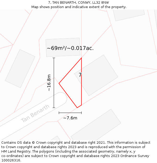 7, TAN BENARTH, CONWY, LL32 8NW: Plot and title map